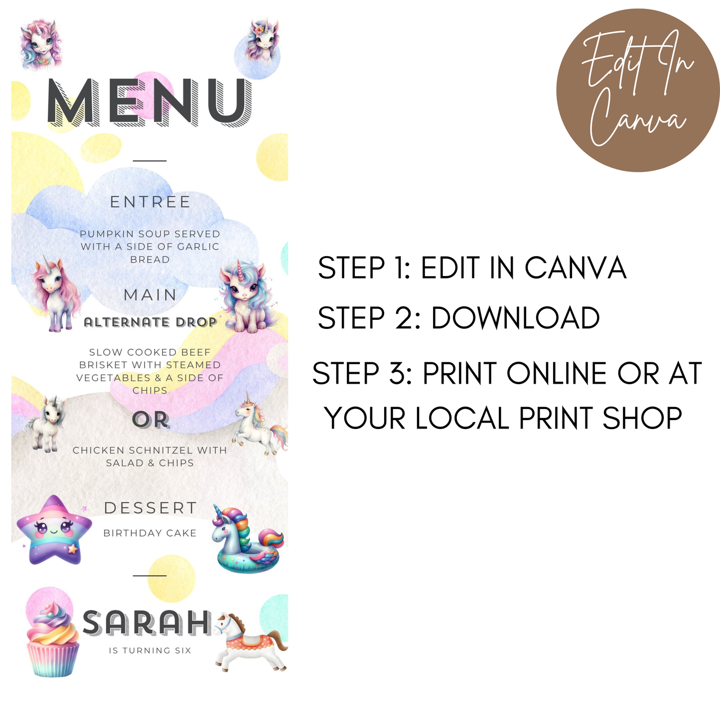 6th Birthday Menu