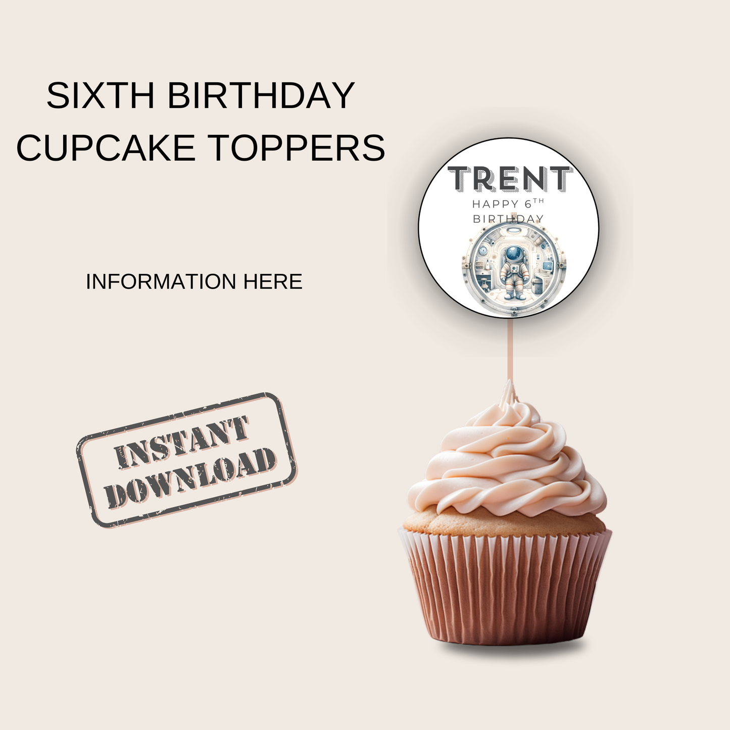 6th Birthday Party Cupcake Toppers Boy