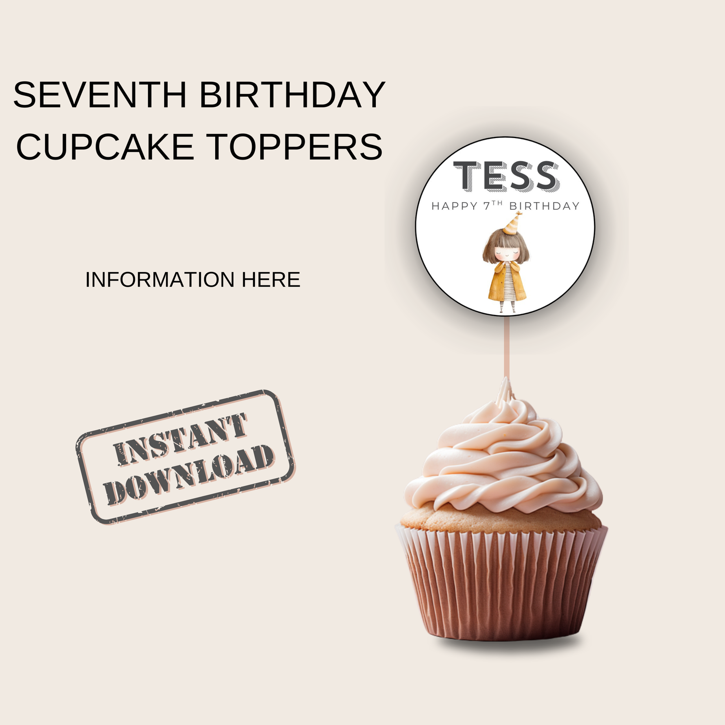7th Birthday Cupcake Toppers Girl