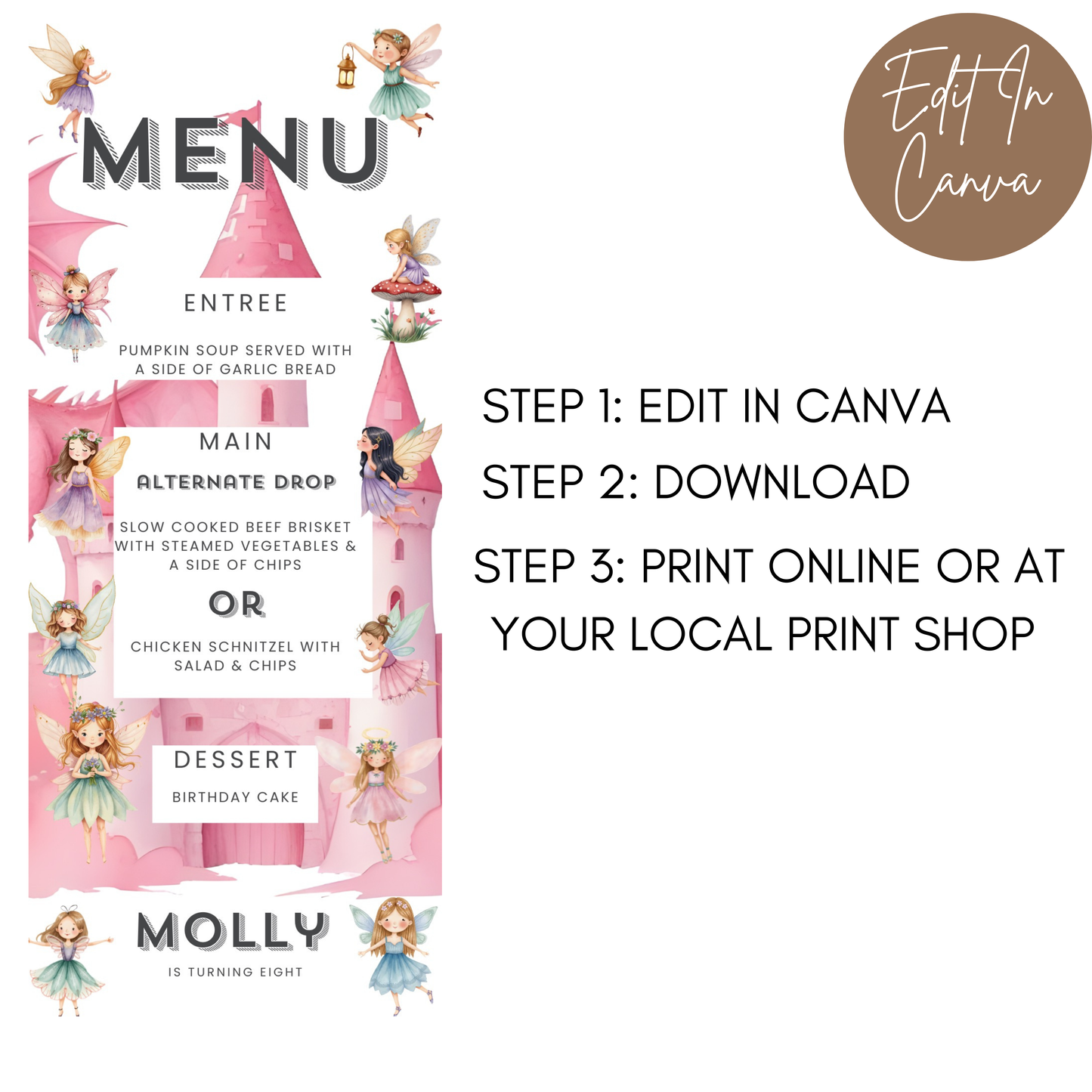 8th Birthday Menu