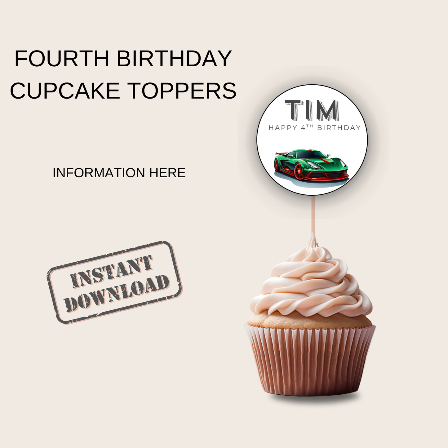 4th Birthday Party Cupcake Toppers Boy