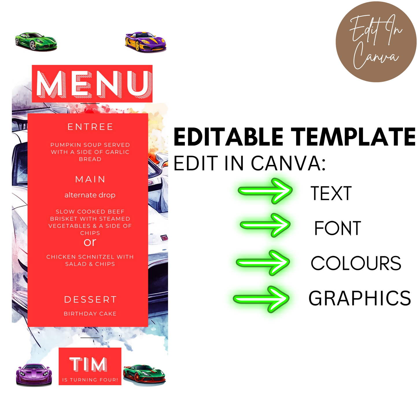 4th Birthday Menu Male