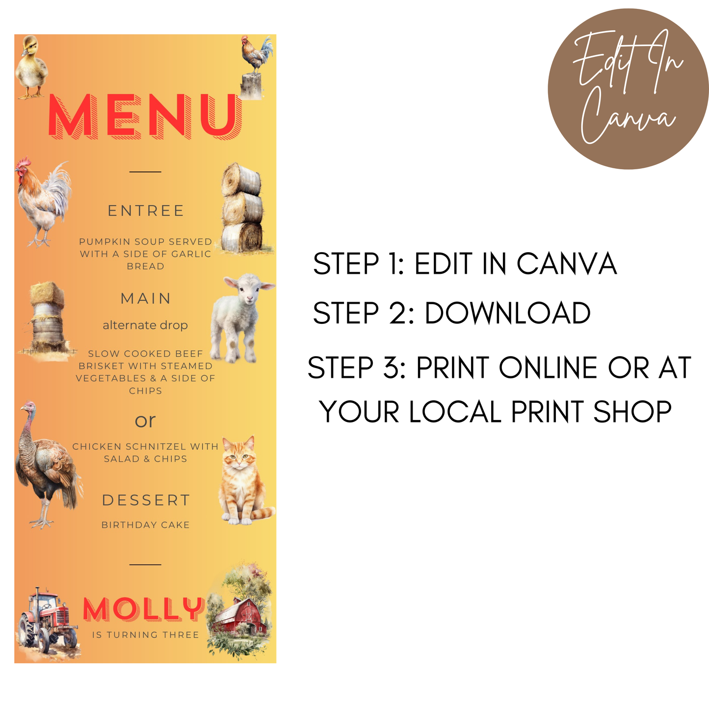 3rd Birthday Menu