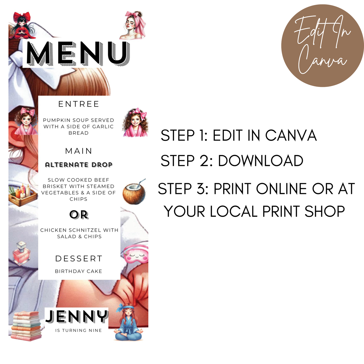 9th Birthday Menu