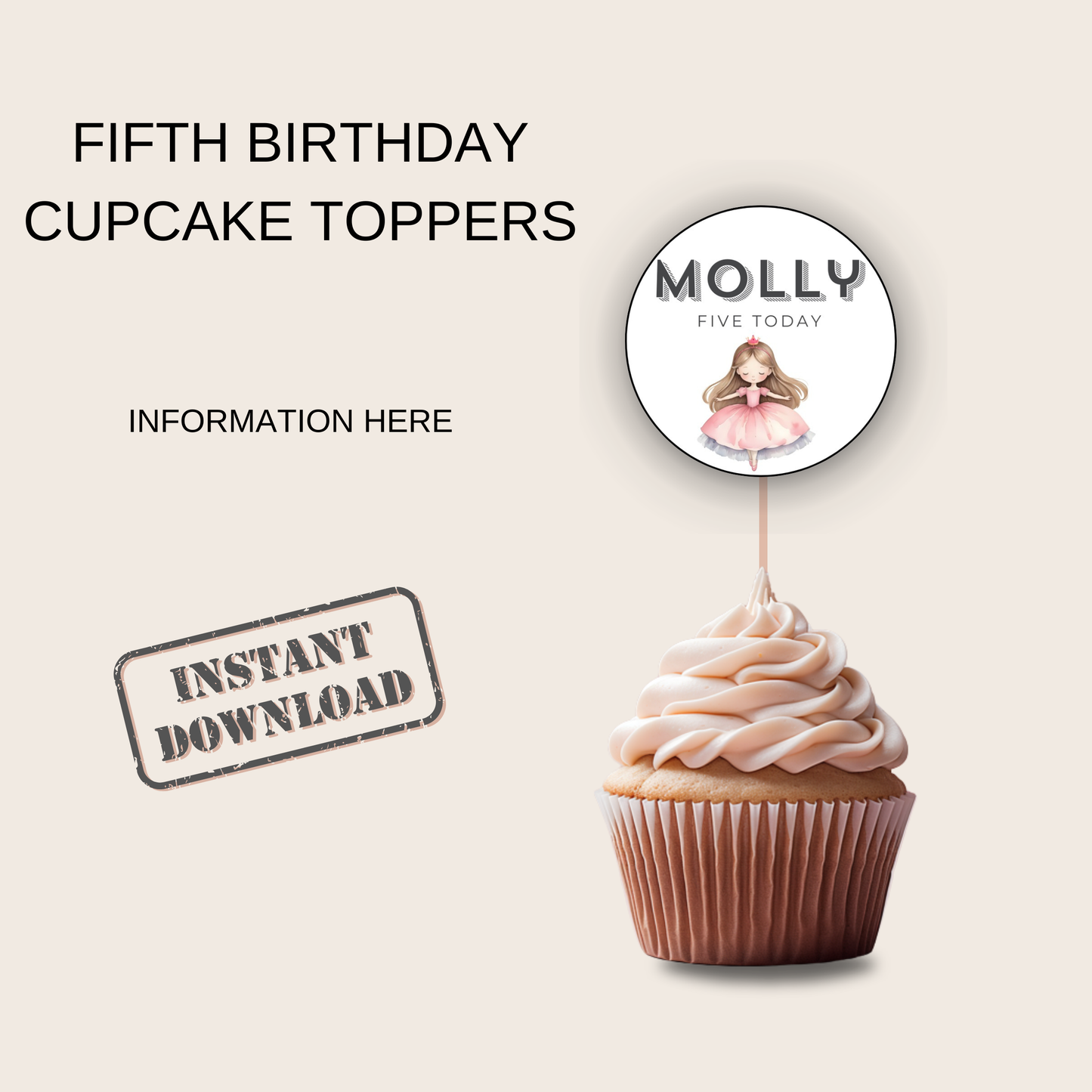 5th Birthday Cupcake Toppers Girl
