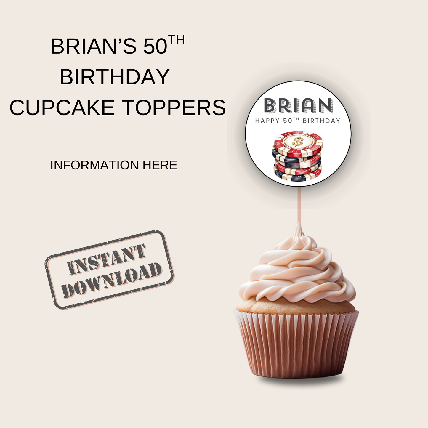 50th Birthday Cupcake Topper Man