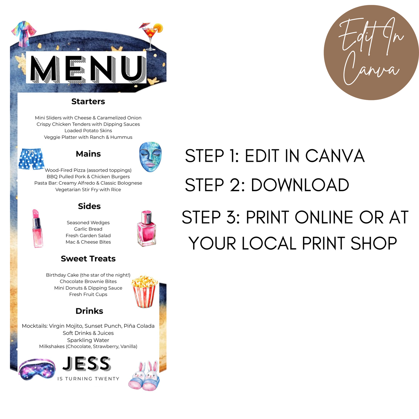 20th Birthday Menu Female