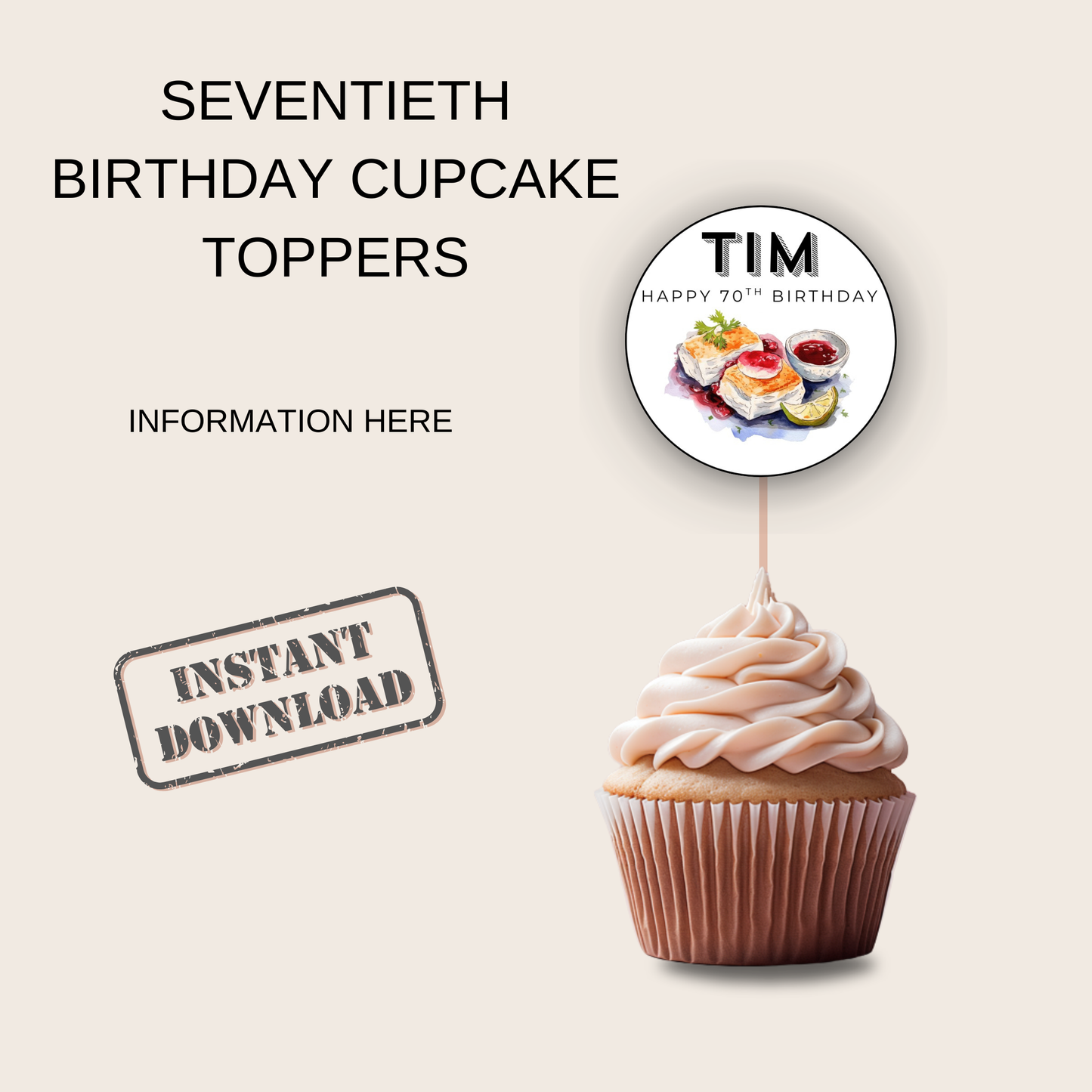 70th Birthday Cupcake Toppers Man