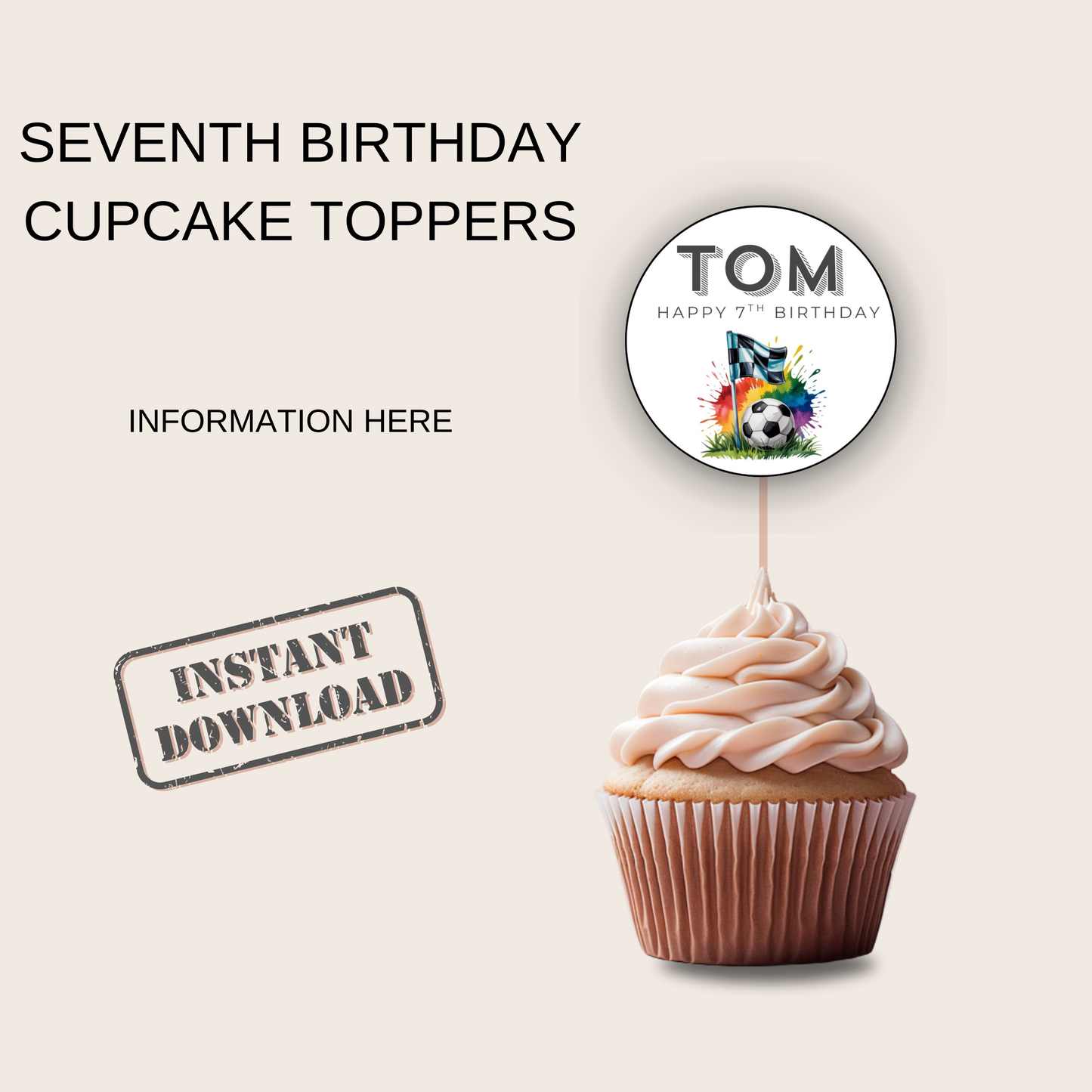 7th Birthday Cupcake Toppers Boy