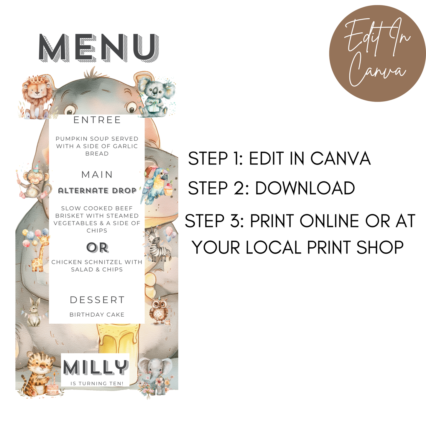 10th Birthday Menu