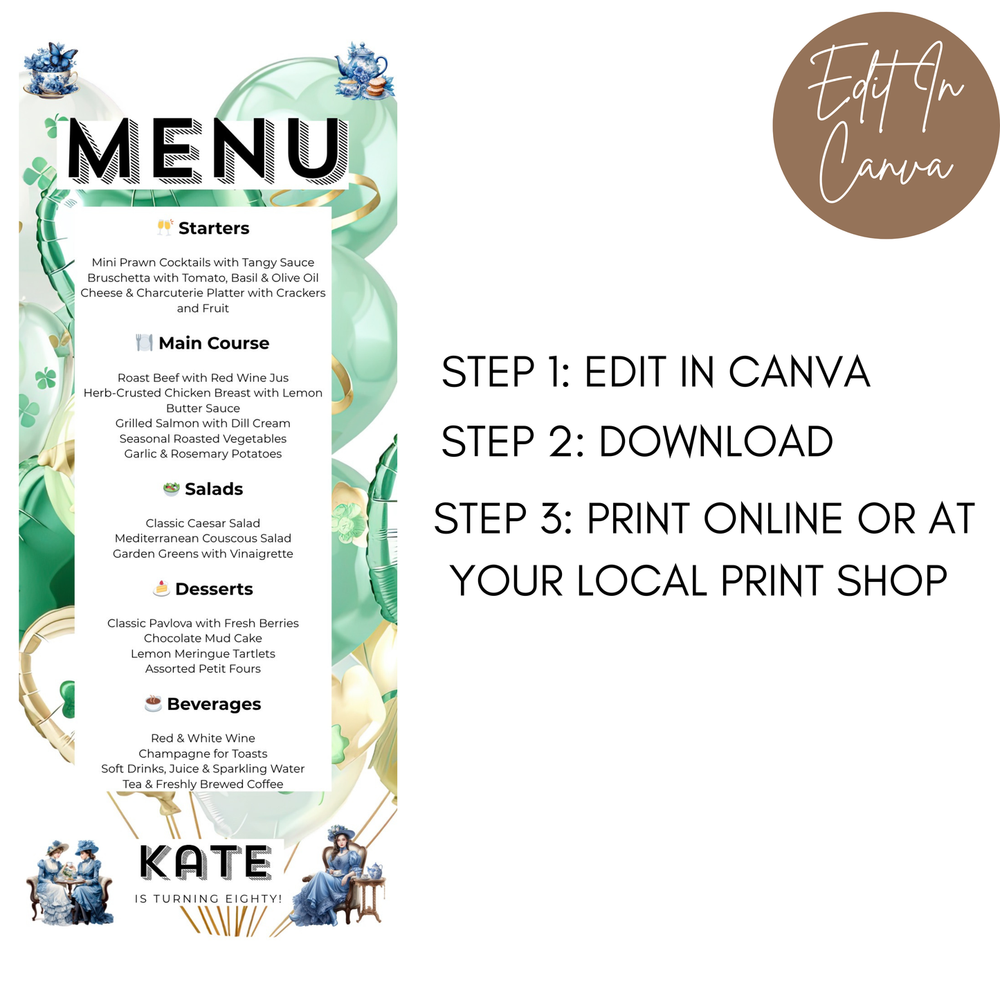 80th Birthday Menu Female