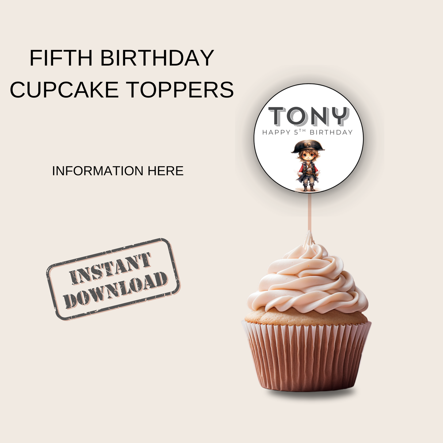 5th Birthday Cupcake Toppers Boy