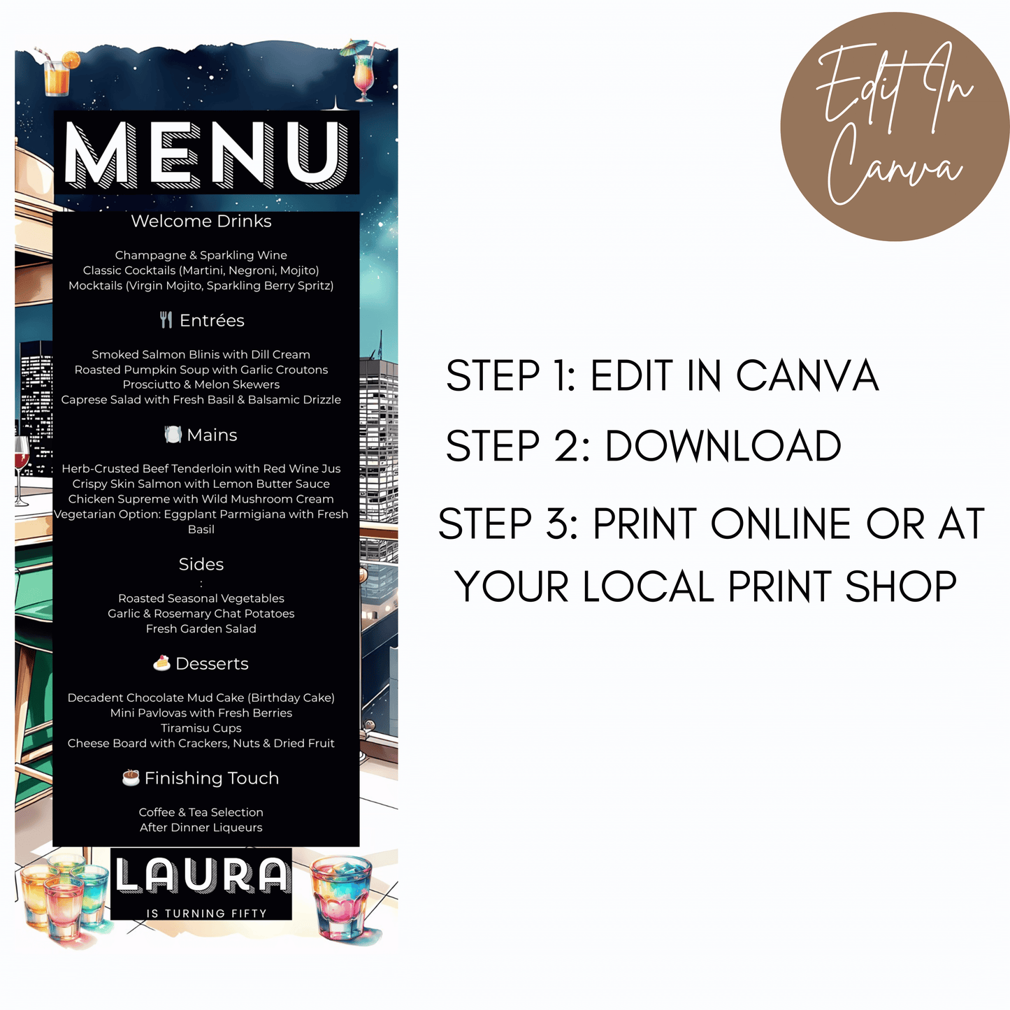 50th Birthday Menu Female