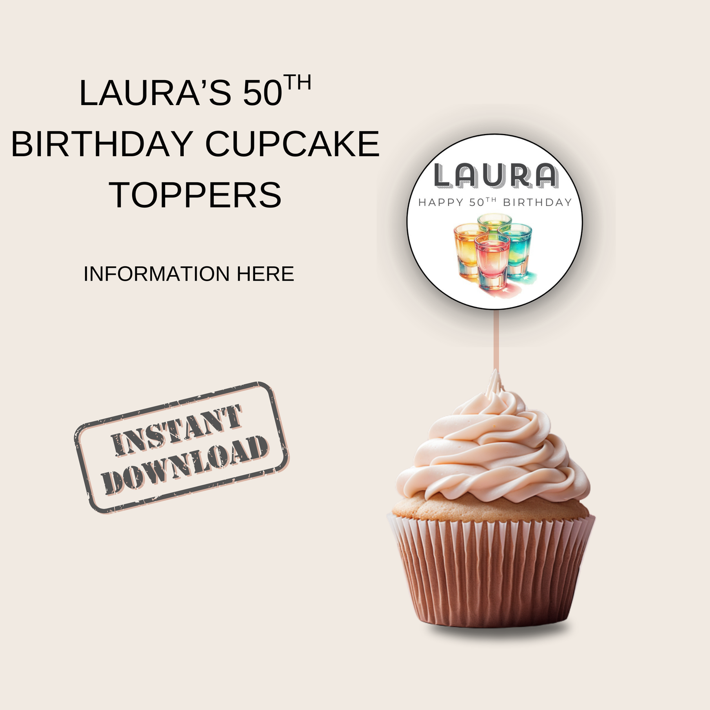 50th Birthday Cupcake Toppers Woman