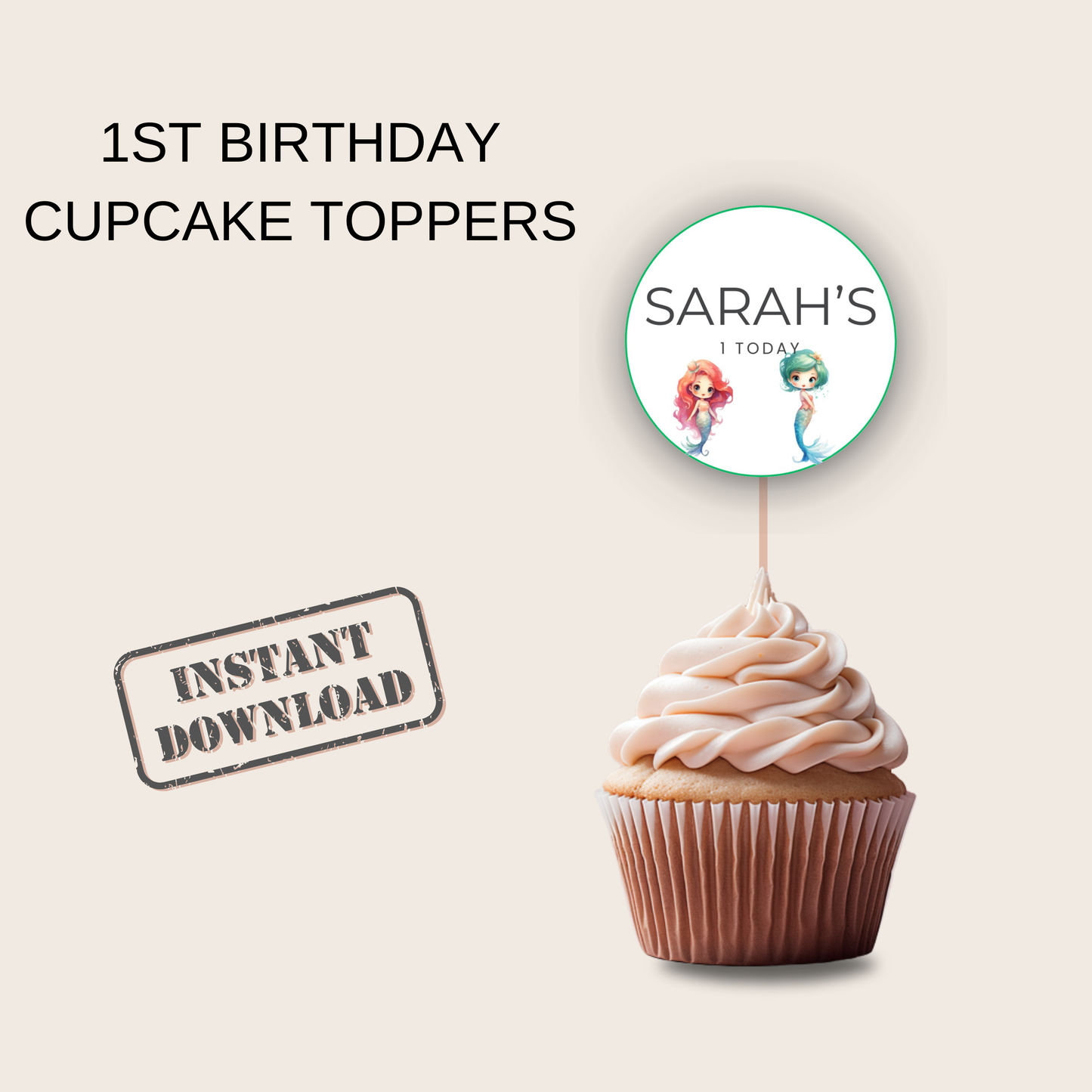 1st Birthday Cupcake Toppers Girl