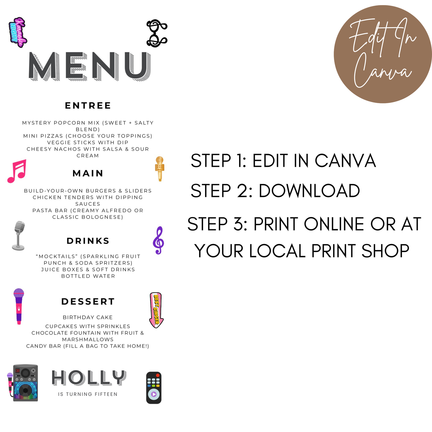 15th Birthday Menu