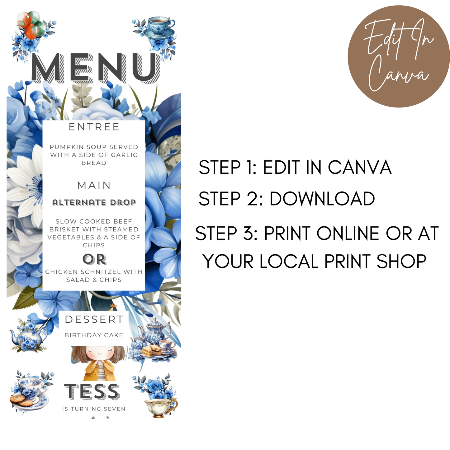 7th Birthday Menu