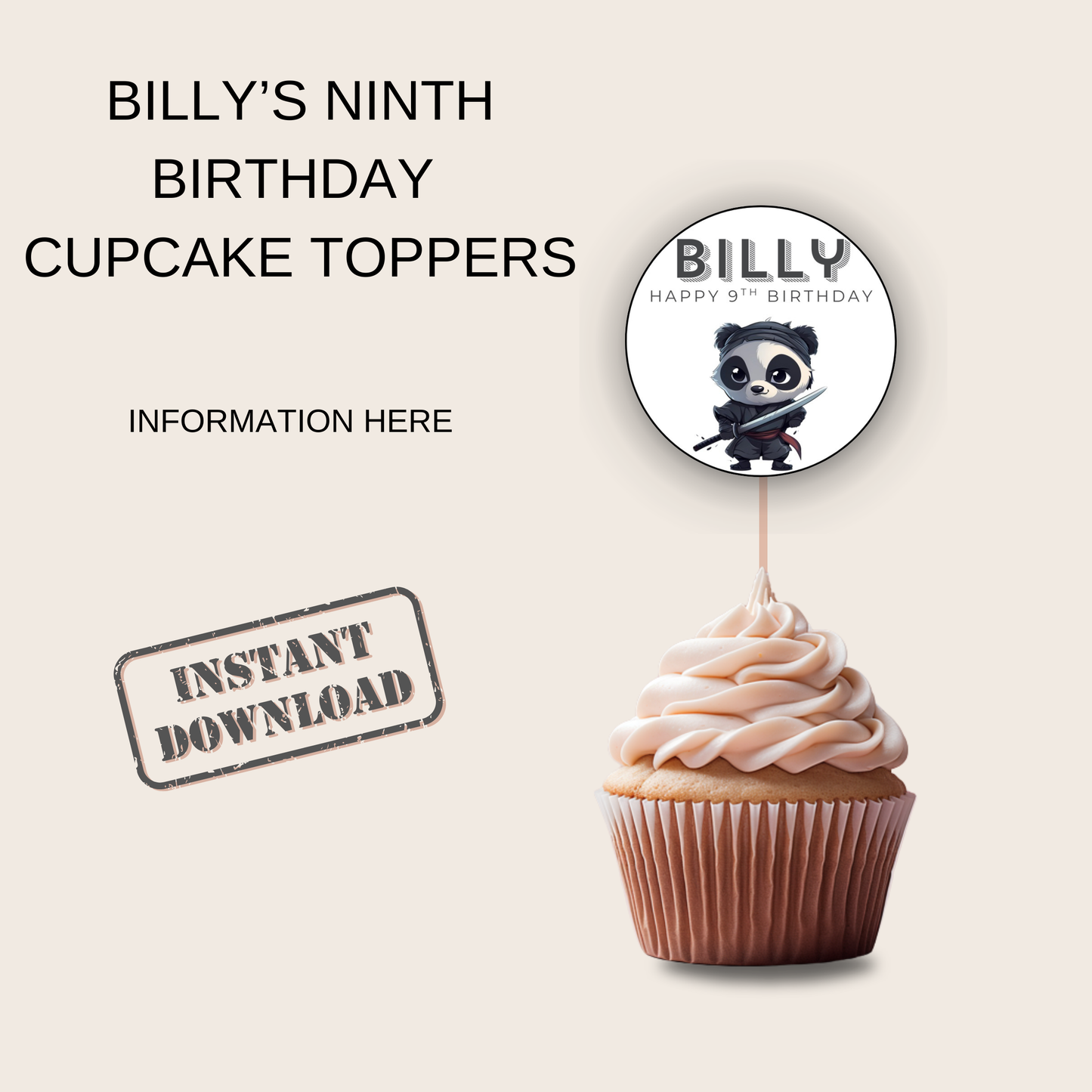 9th Birthday Cupcake Toppers Boy