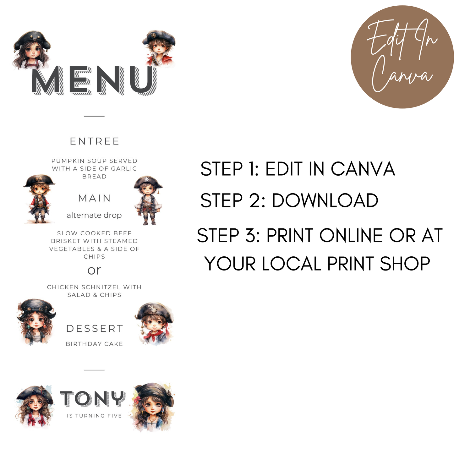 5th Birthday Menu