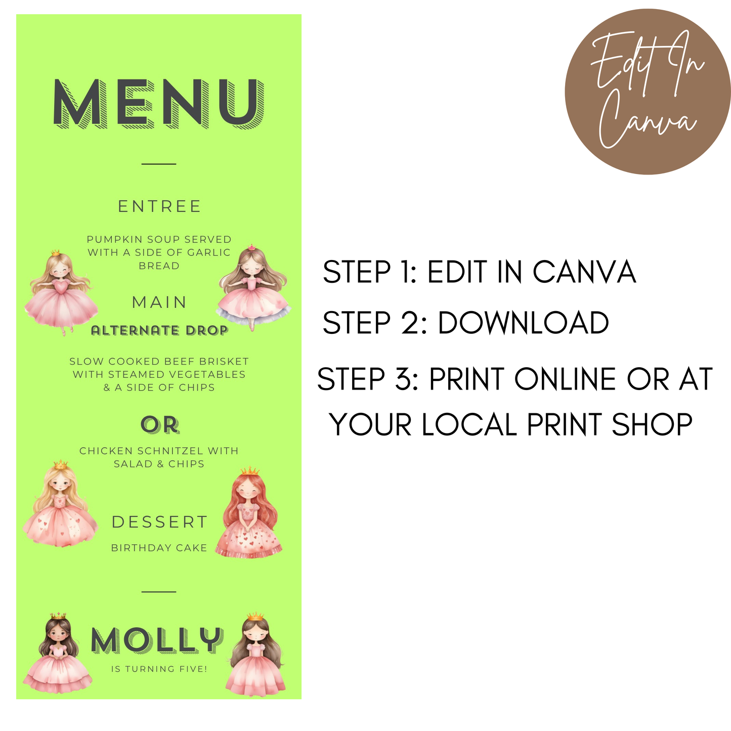 5th Birthday Menu Female