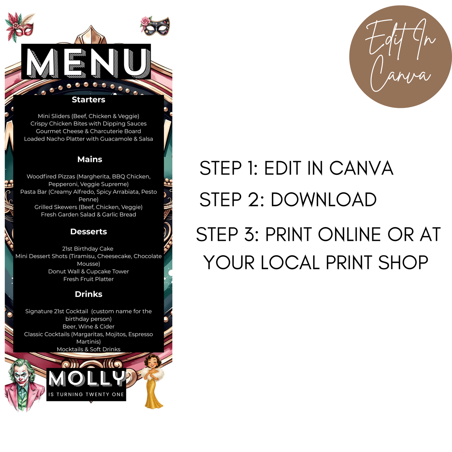 21st Birthday Menu Female