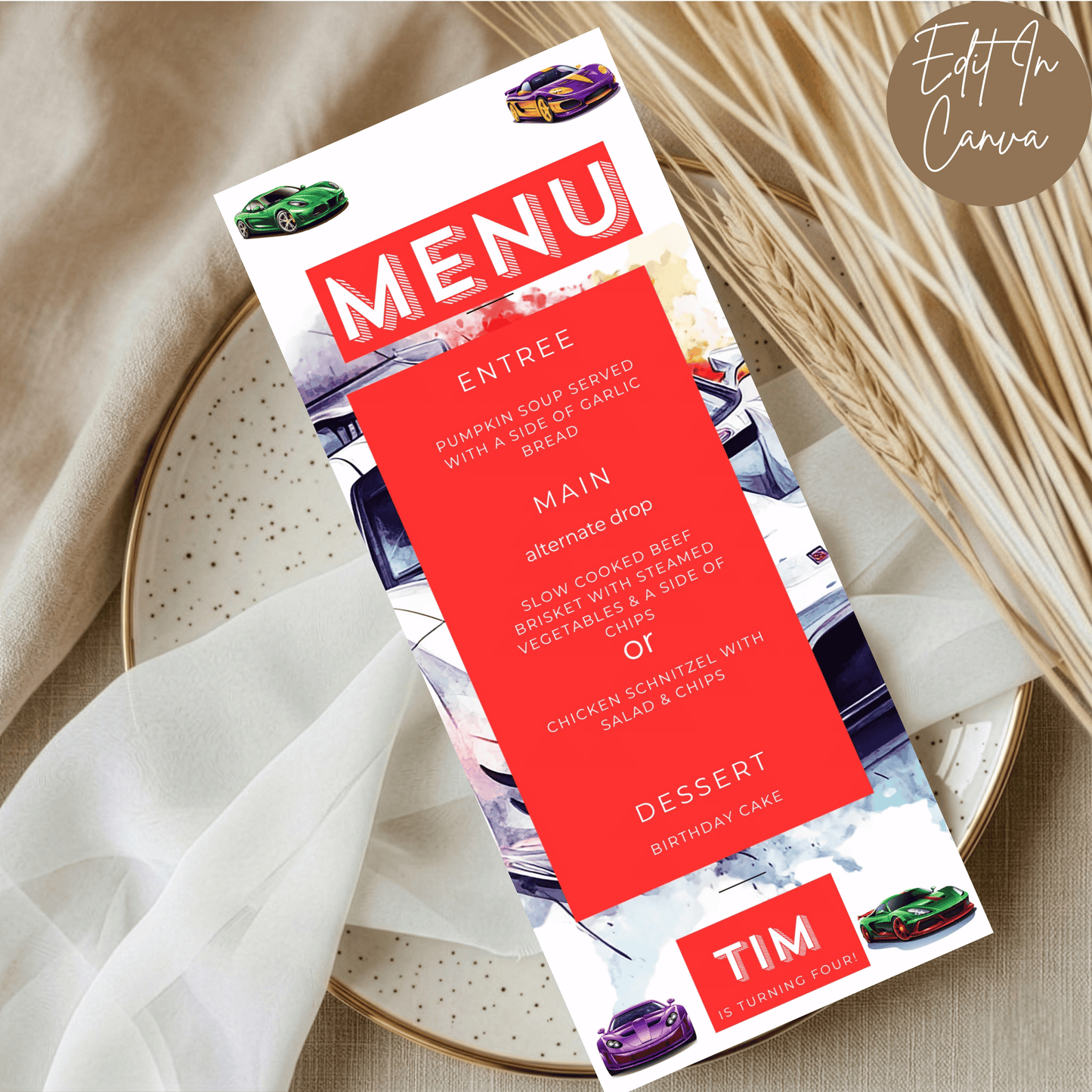 4th Birthday Menu Male