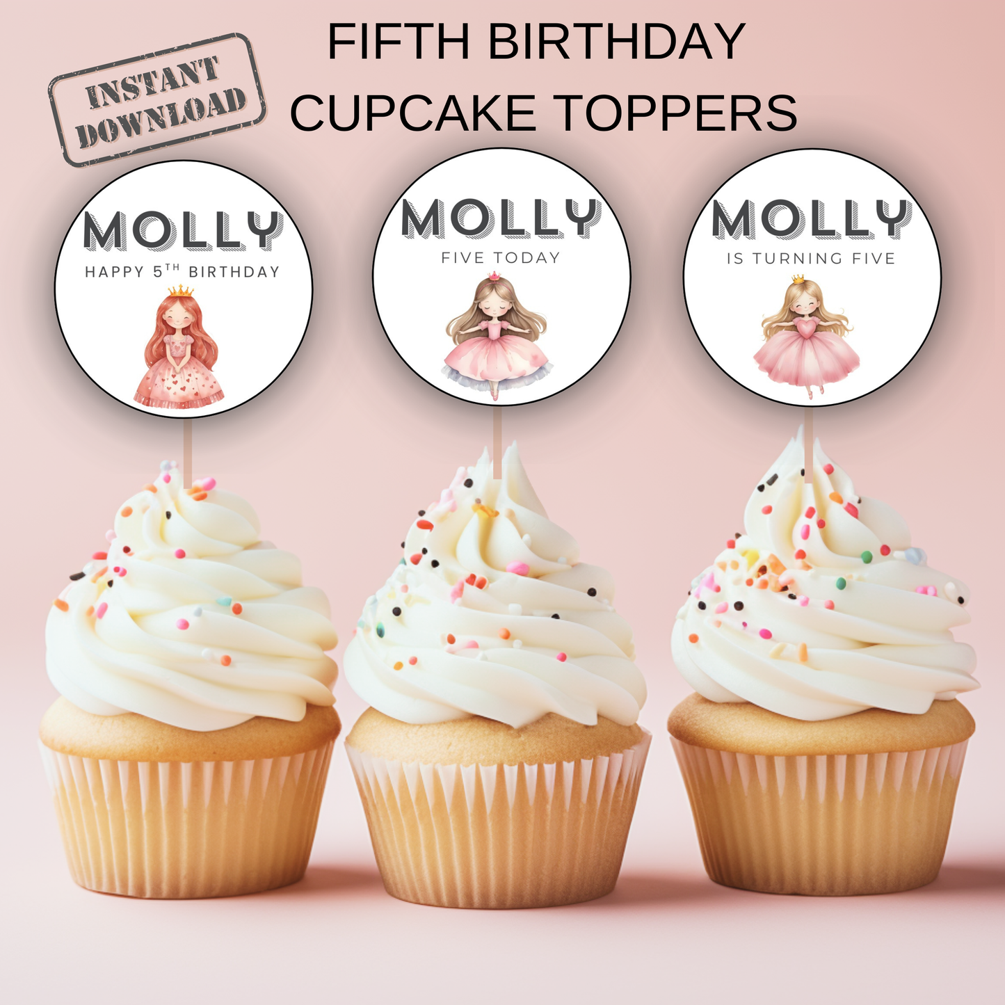 5th Birthday Cupcake Toppers Girl