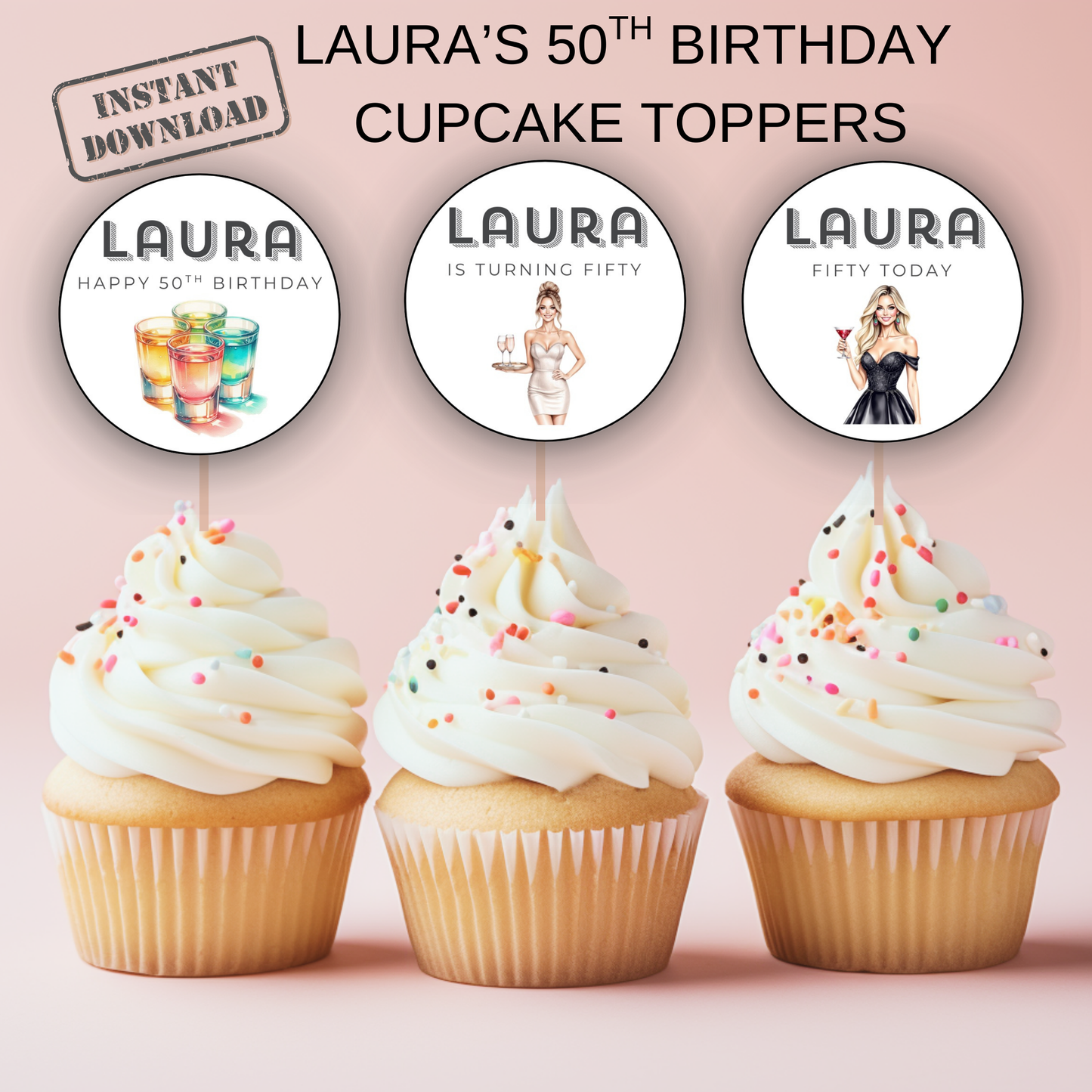 50th Birthday Cupcake Toppers Woman