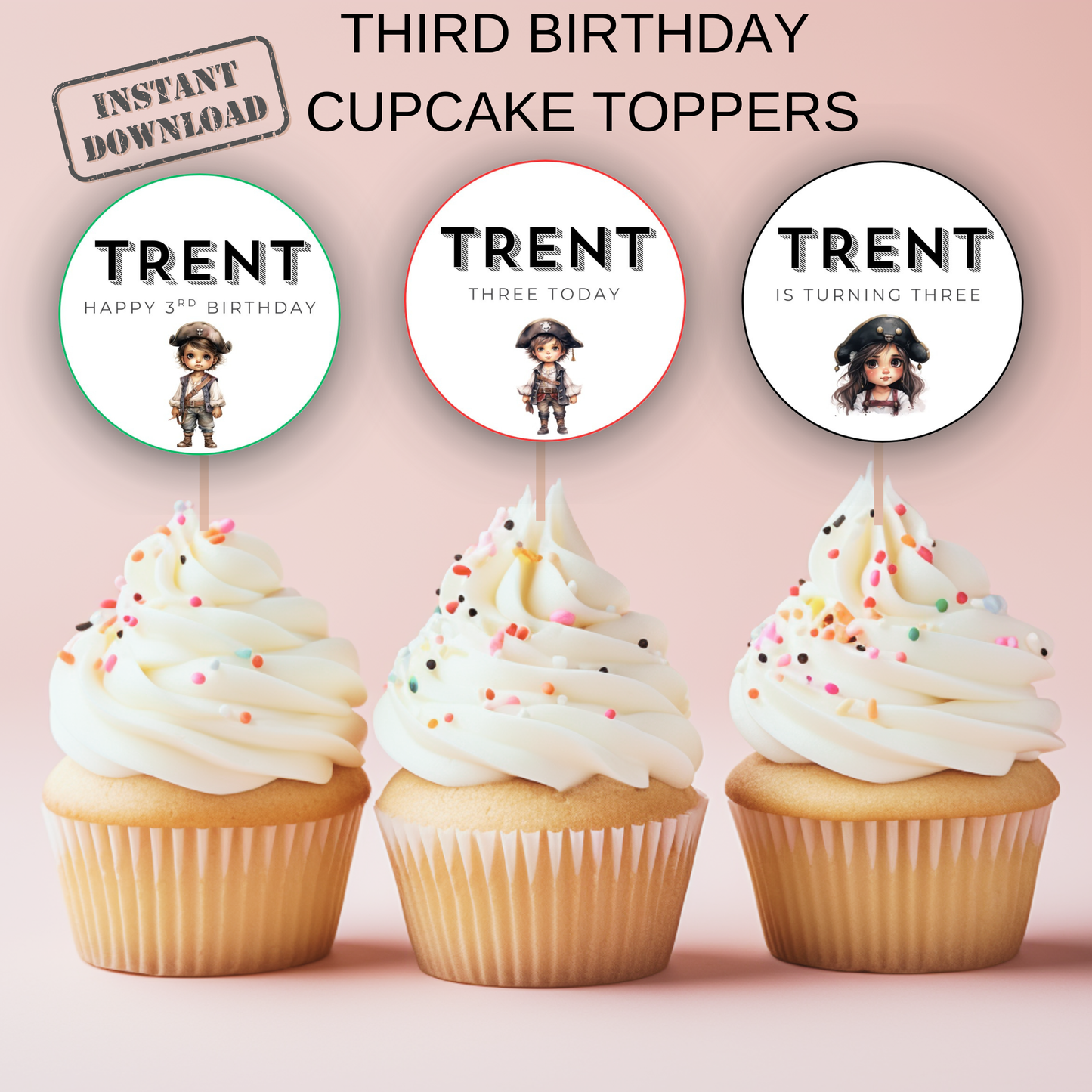 3rd Birthday Boy Cupcake Toppers