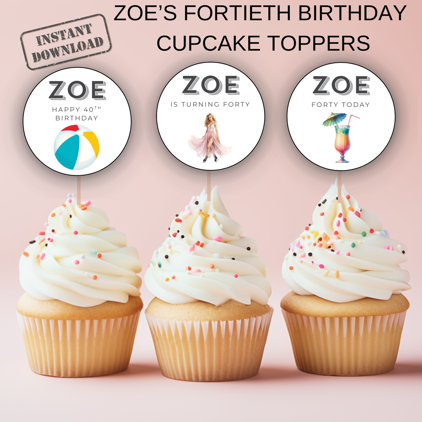 40th Birthday Cupcake Toppers Woman