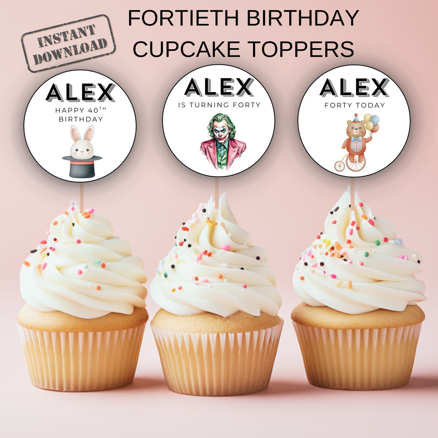 40th Birthday Cupcake Toppers Man