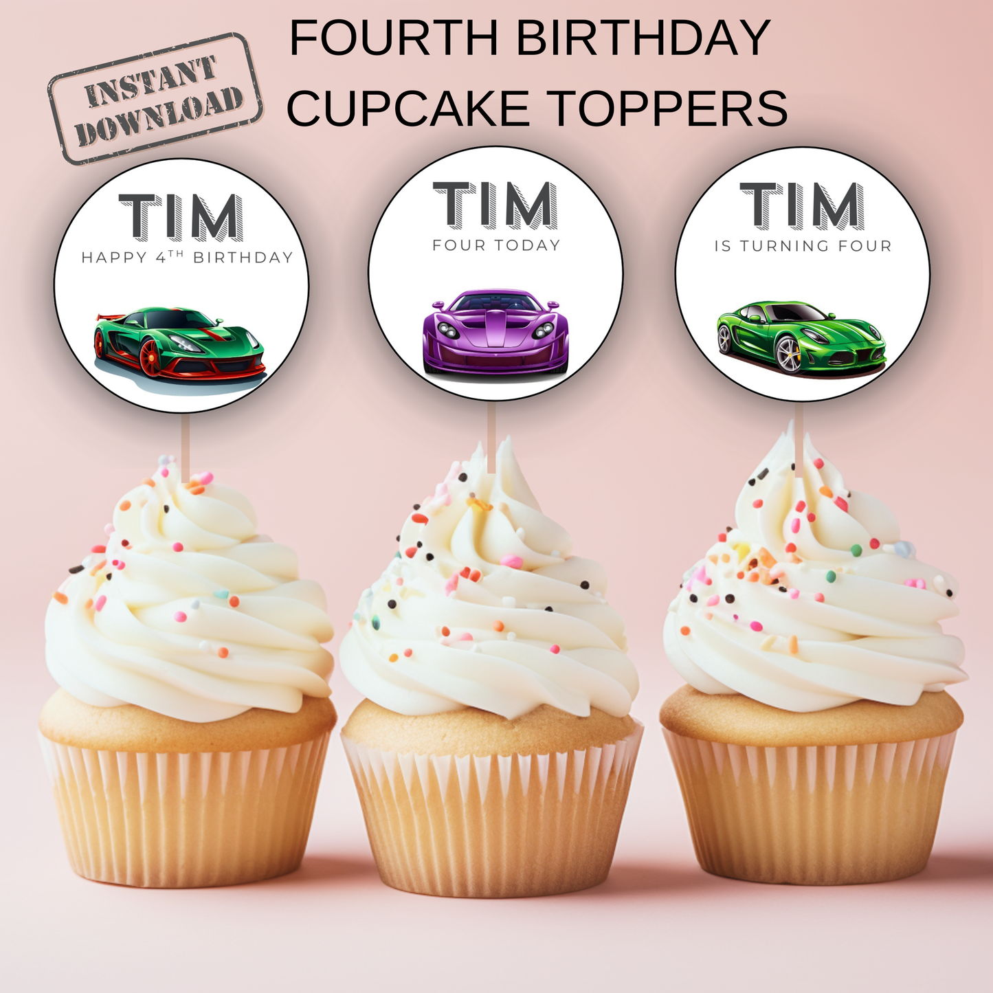 4th Birthday Party Cupcake Toppers Boy