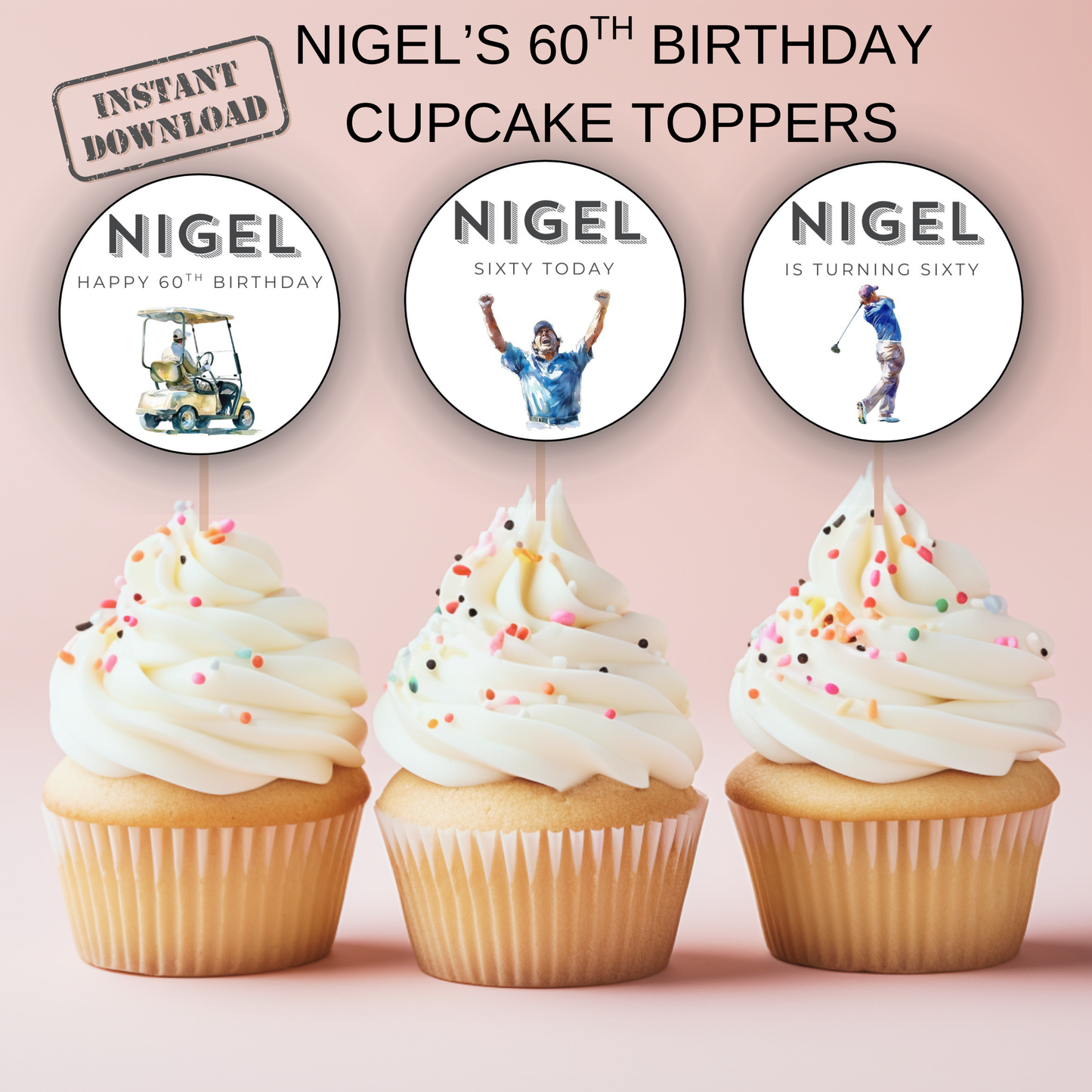 60th Birthday Cupcake Toppers Man