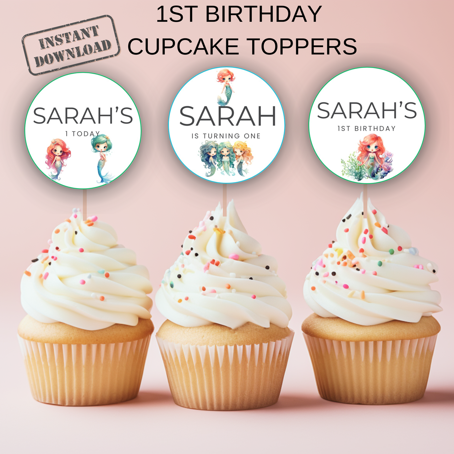 1st Birthday Cupcake Toppers Girl