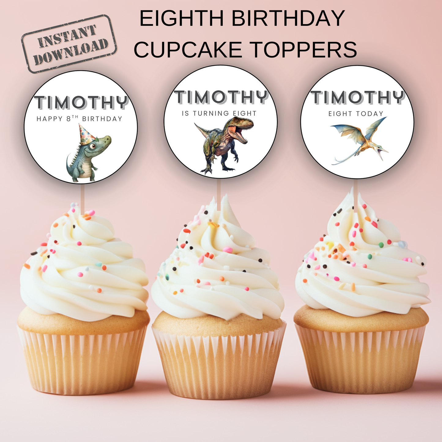 8th Birthday Cupcake Toppers Boy