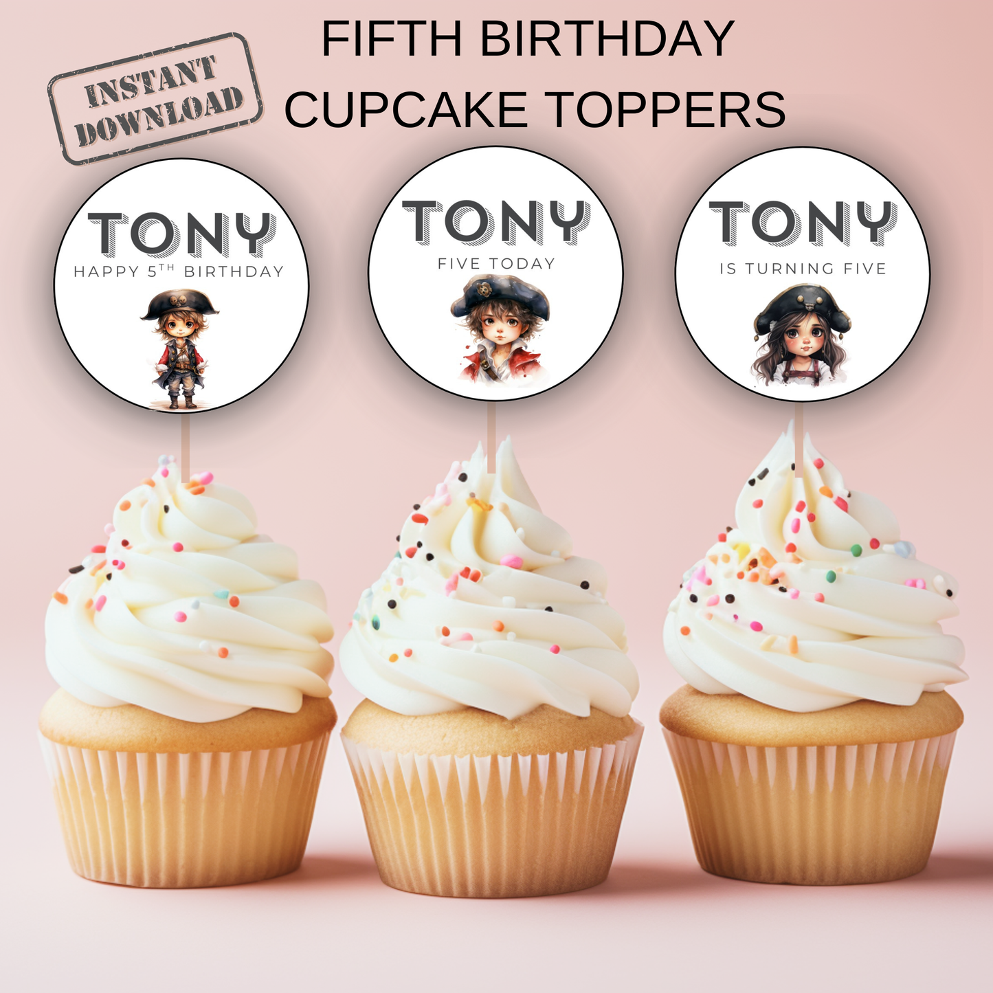 5th Birthday Cupcake Toppers Boy