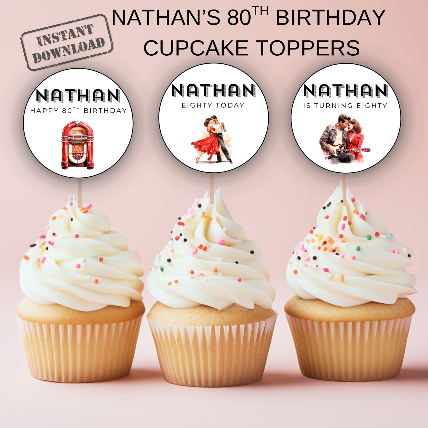 80th Birthday Cupcake Toppers Man