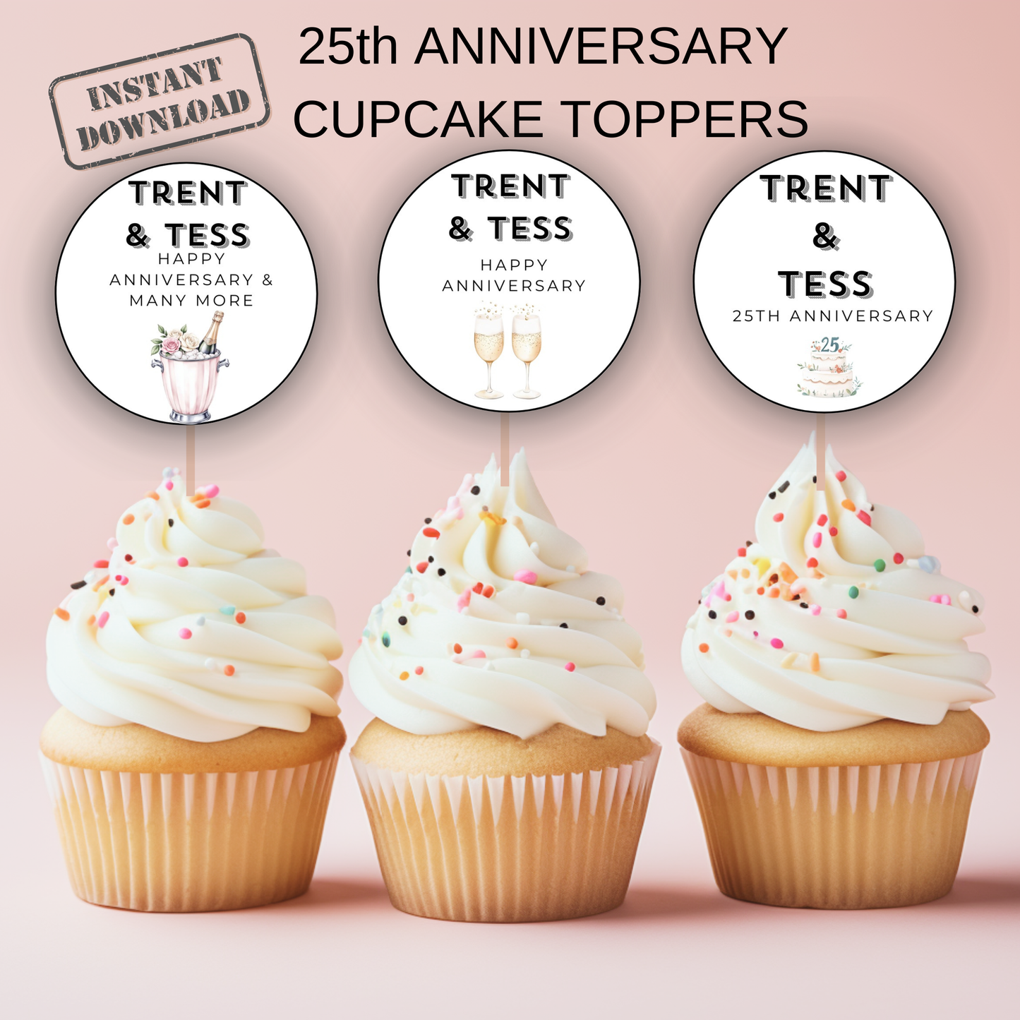 25th Anniversary Cupcake Toppers
