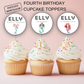 4th Birthday Party Cupcake Toppers Girl