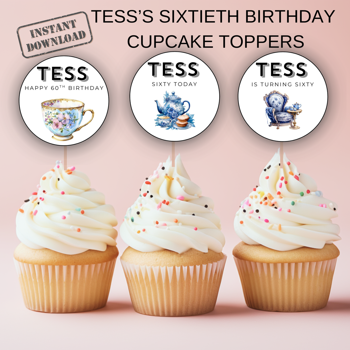 60th Birthday Cupcake Toppers Girl