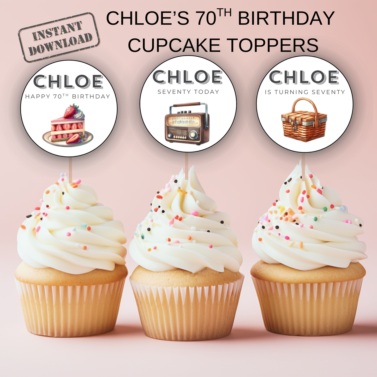 70th Birthday Cupcake Toppers Girl