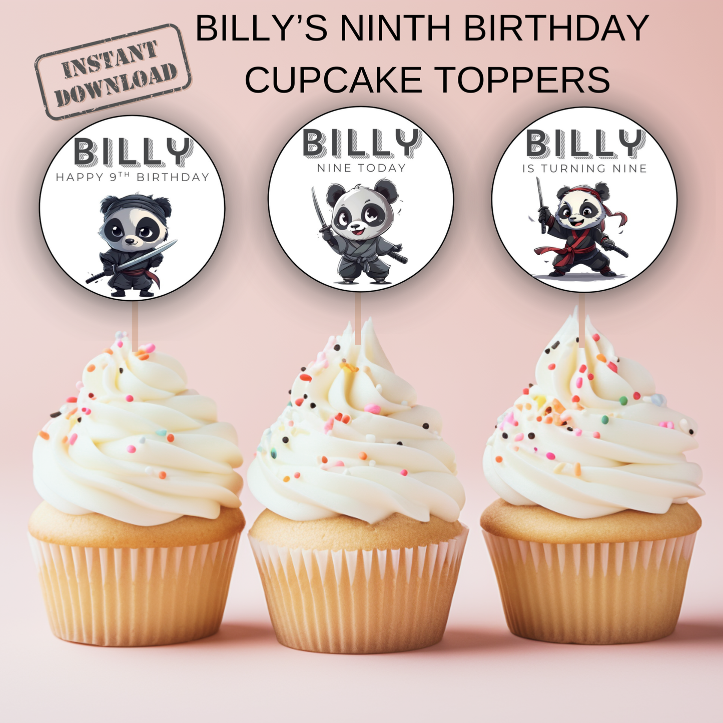 9th Birthday Cupcake Toppers Boy