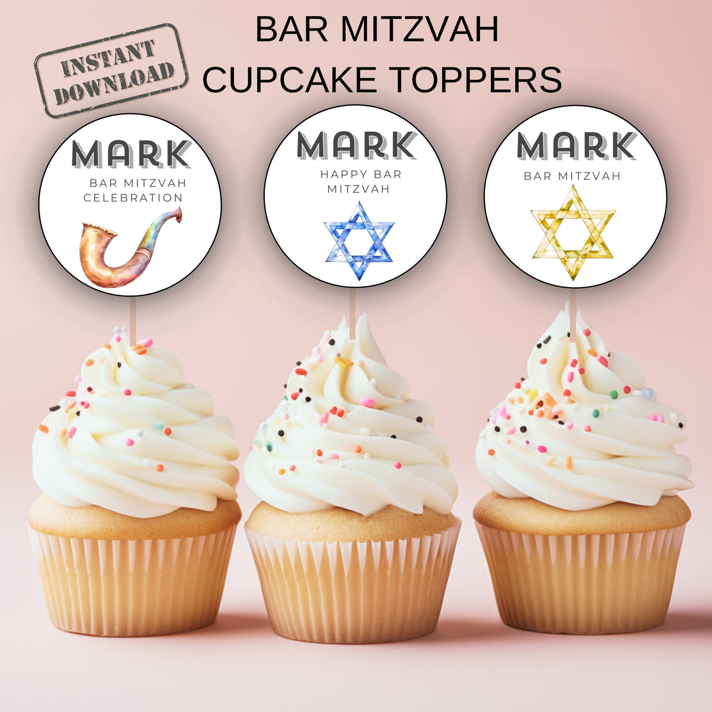 Bar Mitzvah Cupcake Toppers
