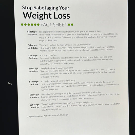 Stop Sabotaging Your Weight Loss Fact Sheet