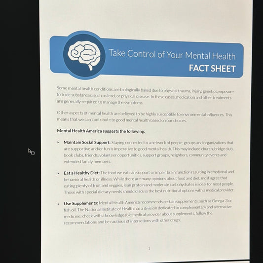 Take Control of Your mental Health Fact Sheet