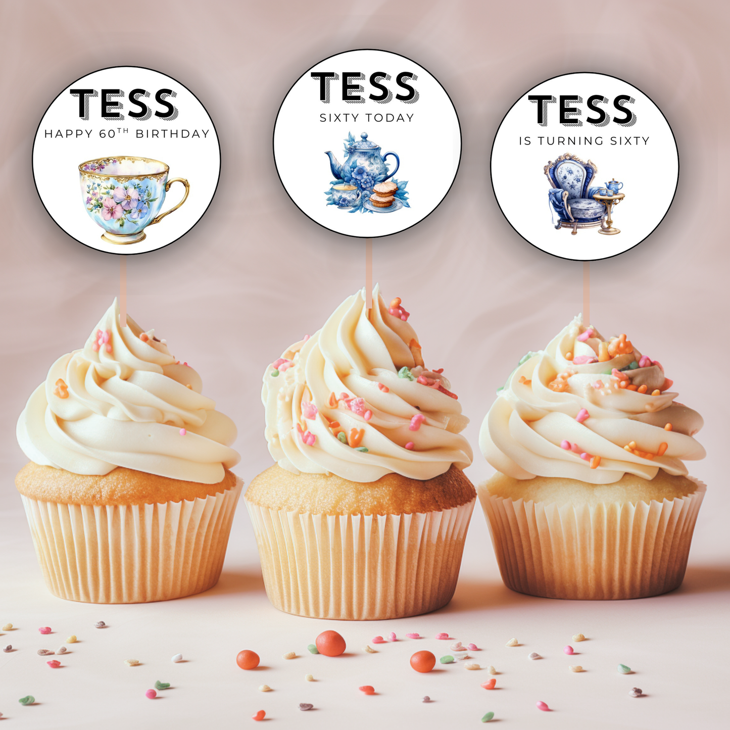 60th Birthday Cupcake Toppers Girl