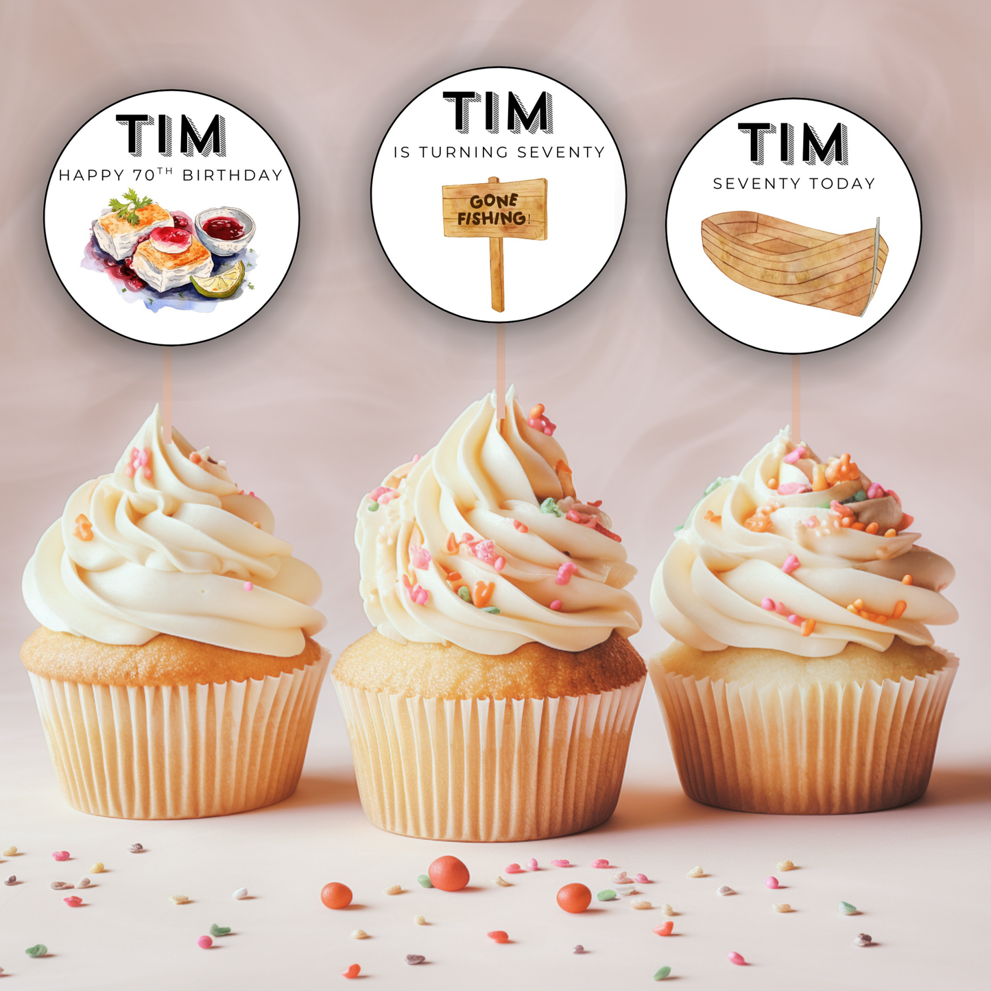 70th Birthday Cupcake Toppers Man