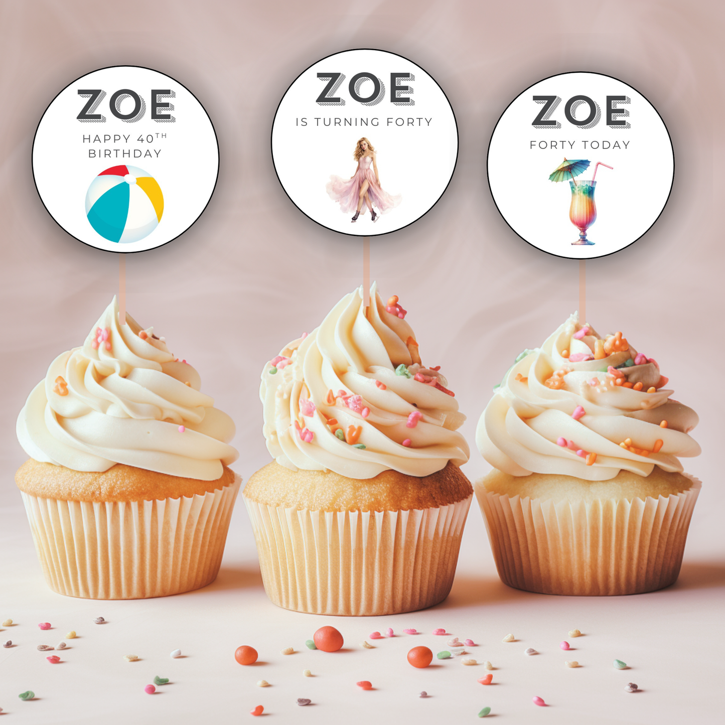 40th Birthday Cupcake Toppers Woman