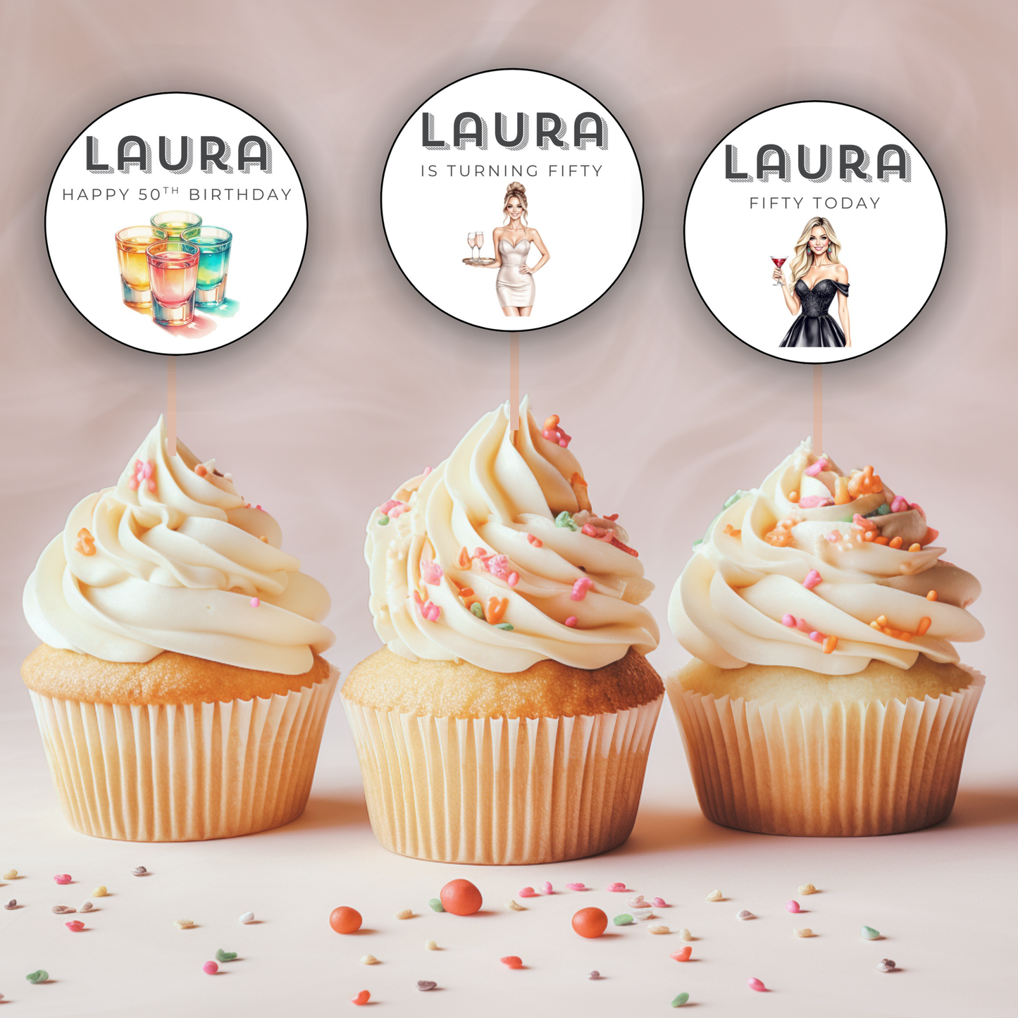 50th Birthday Cupcake Toppers Woman