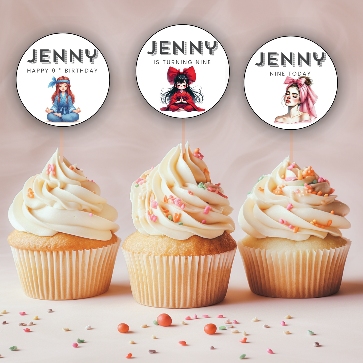 9th Birthday Cupcake Toppers Girl